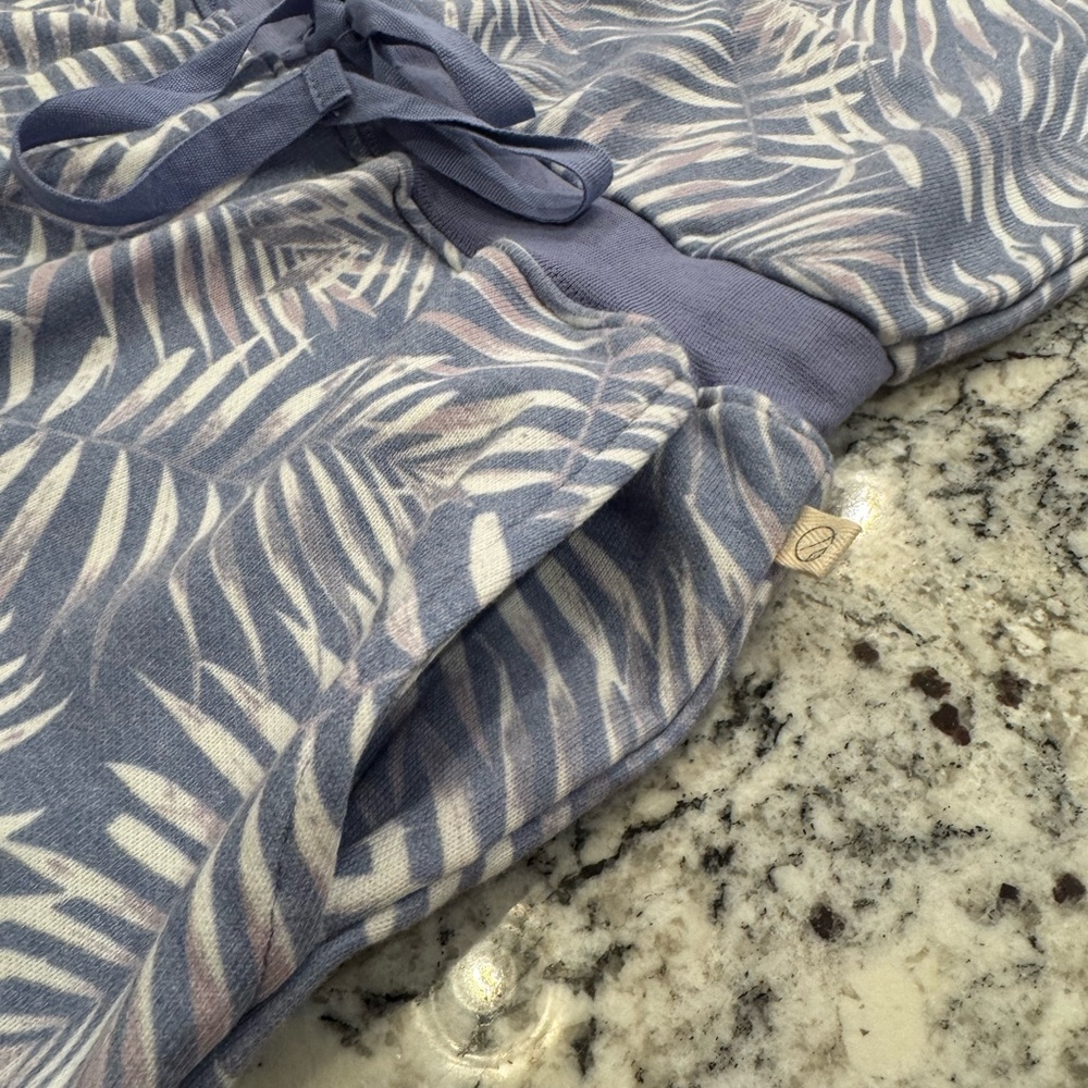 Ecothreads Palm Print Romper Periwinkle Blue Tropical Tie Waist - Picture 8 of 10